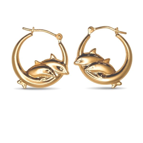 14K Yellow Gold Estate Dolphin Hoop Earrings Goldmart Jewelers Redding, CA