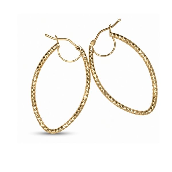 14K Yellow Gold Estate Diamond Cut Oval Hoop Earrings Goldmart Jewelers Redding, CA