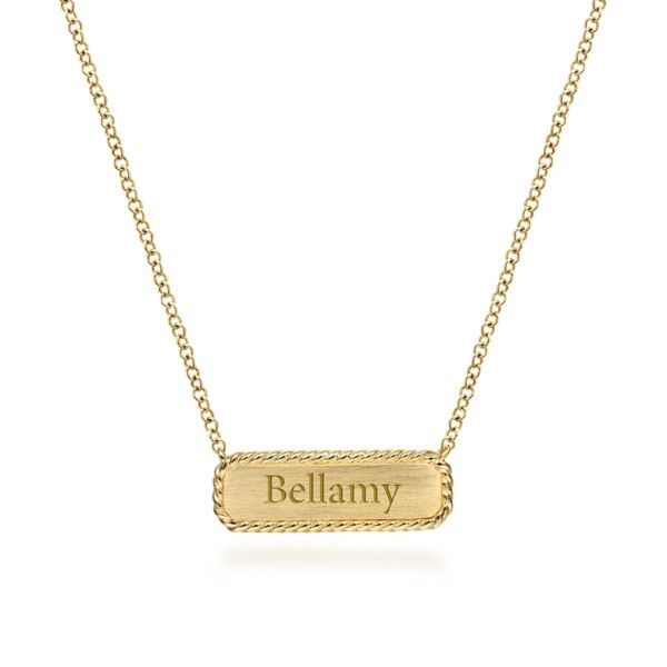 14K ID Pendant Necklace w/Twisted Rope Frame by Gabriel. Image 2 Goldmart Jewelers Redding, CA