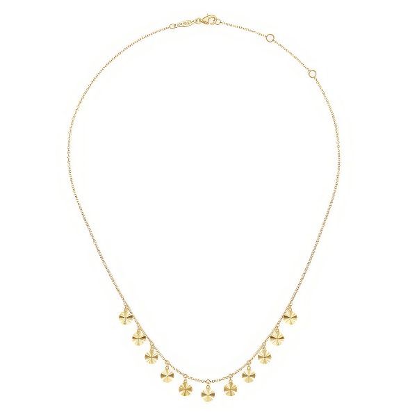 14K Disc Drops Necklace by Gabriel & Co. Image 2 Goldmart Jewelers Redding, CA
