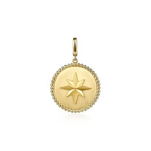 14K Bujukan Round Starburst Medallion Pendant by Gabriel. Goldmart Jewelers Redding, CA