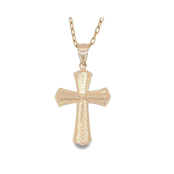 14K Herringbone Etching Cross Pendant - Estate Goldmart Jewelers Redding, CA