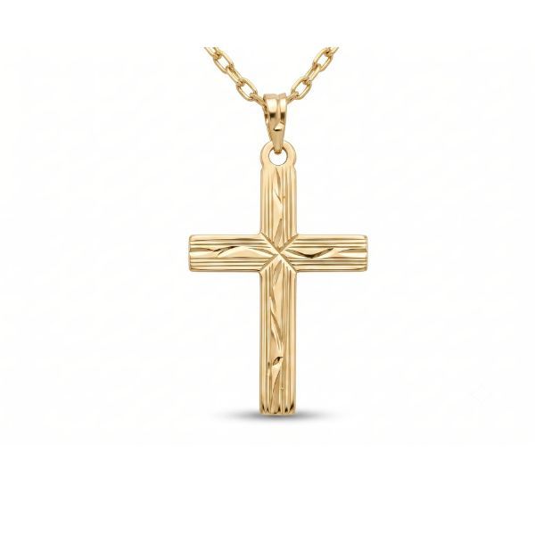 14K Yellow Gold Estate Etched Cross Pendant Goldmart Jewelers Redding, CA
