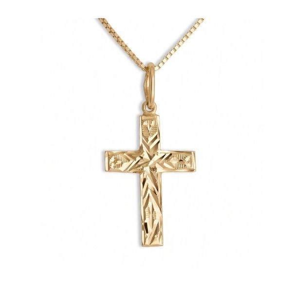 14K Yellow Gold Estate Diamond Cut Cross Pendant Goldmart Jewelers Redding, CA