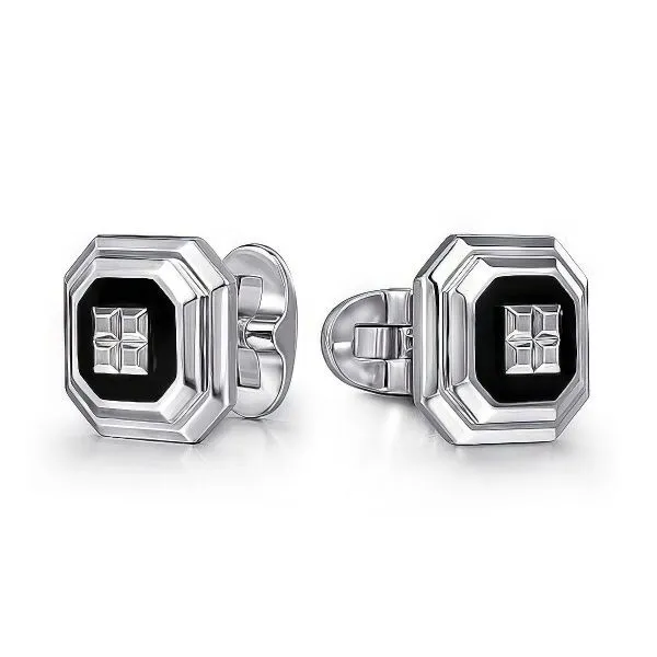 SS Square Cufflinks With Black Enamel by Gabriel & Co. Goldmart Jewelers Redding, CA