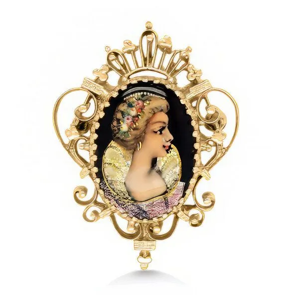 14K Antique Hand Painted French Enamel Pin - Estate Goldmart Jewelers Redding, CA