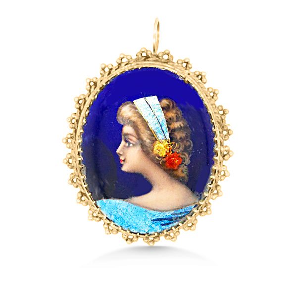 14K Yellow Gold Hand-Painted French Enamel Cameo Pin/Brooch Goldmart Jewelers Redding, CA