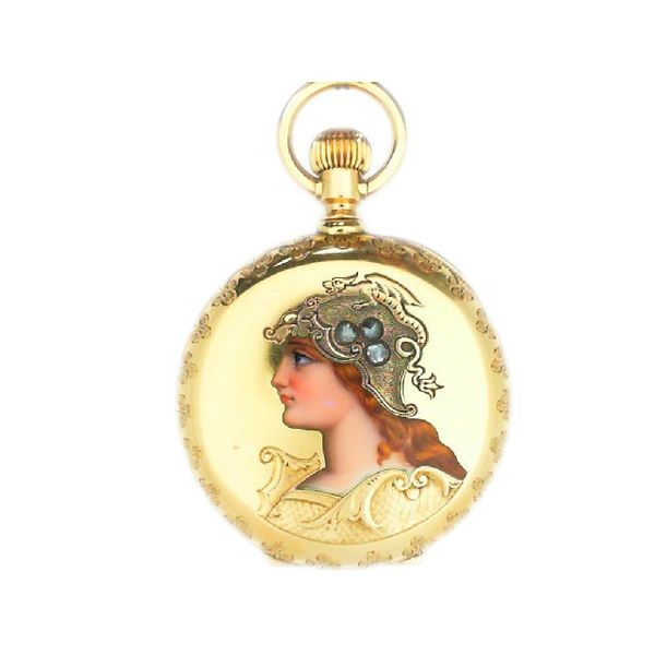 Art Nouveau 18K Enamel and Rose Cut Diamond Pocket Watch (Estate) Goldmart Jewelers Redding, CA