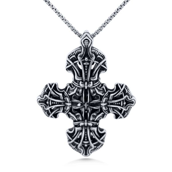 Solid SS sculpted Cross on 22” Box Chain - William Henry Goldmart Jewelers Redding, CA