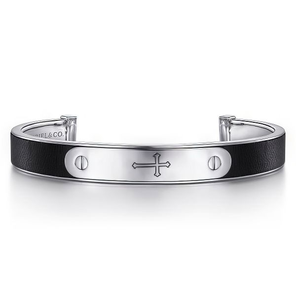 Leather Open Cross ID Men’s Metal Bracelet by Gabriel Goldmart Jewelers Redding, CA