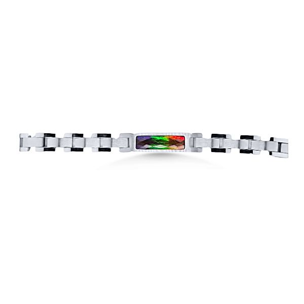 SS 8” Ammolite Men’s Metal Bracelet – GM Goldmart Jewelers Redding, CA