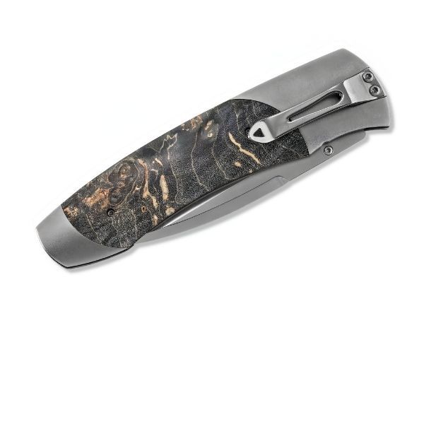 A300-9 Titanium frame Maple Burl Knife by William Henry Image 2 Goldmart Jewelers Redding, CA