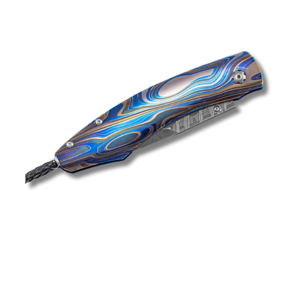 Titanium & Horns Nest Damascus Pocket Knife Image 2 Goldmart Jewelers Redding, CA