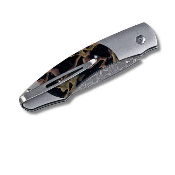 William Henry “NOBLE” Damascus Blade Pocketknife Image 2 Goldmart Jewelers Redding, CA
