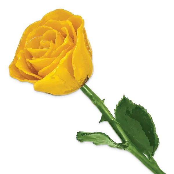 Lacquer Dipped Natural Yellow Rose w/ Green leaves Image 2 The Ring Austin Round Rock, TX