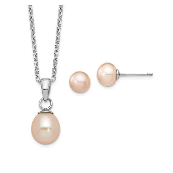 925 Sterling Silver Pink FWP Necklace And Stud Earrings Set The Ring Austin Round Rock, TX