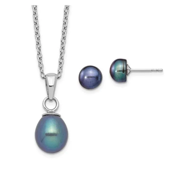 925 Sterling Silver Black FWP Necklace And Stud Earrings Set The Ring Austin Round Rock, TX