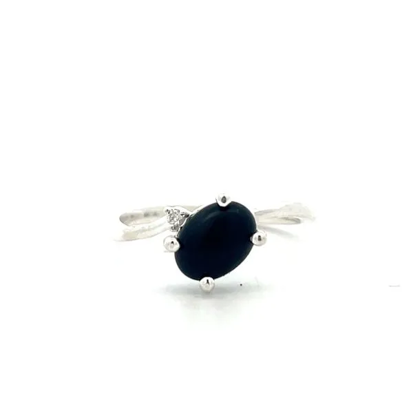 1.00CTW 925 Sterling silver 8x6 Imitation Oval Black Onyx With Natural Diamond Accent Bypass ring size 7 The Ring Austin Round Rock, TX