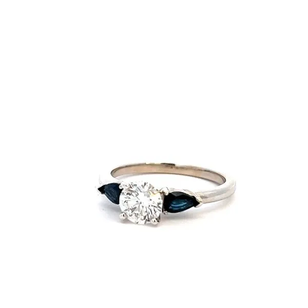 .84CT LG Round 14K WG Ladies Ring with Natural Blue sapphire Pear side stones Image 2 The Ring Austin Round Rock, TX