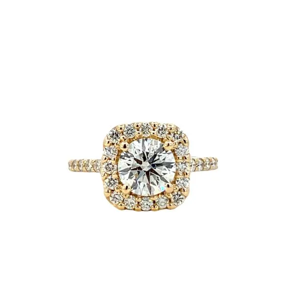 2 3/8CTW 14K Yellow Gold Diamond Square Halo With Round Center Engagement Ring The Ring Austin Round Rock, TX