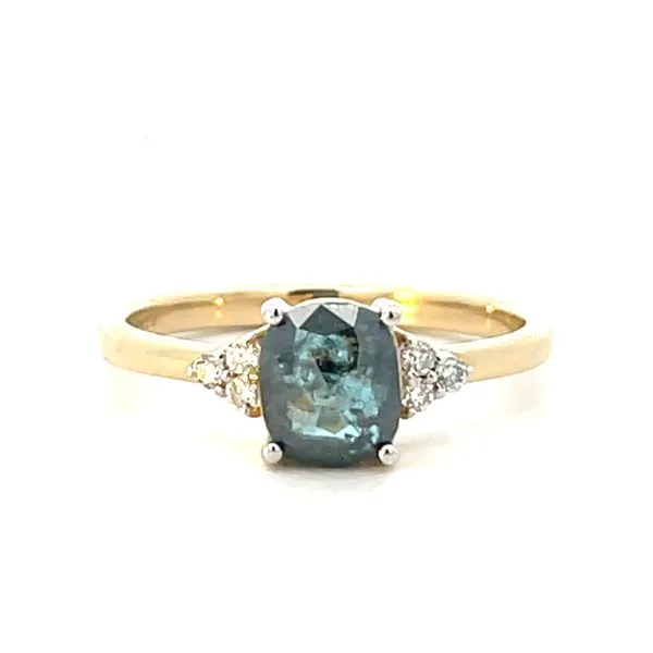 1 1/2CTW 14K YG Natural Blue Salt and Pepper Rose Cut Cushion Diamond Center Accented With Cluster Rounds Engagement Ring size 7 The Ring Austin Round Rock, TX