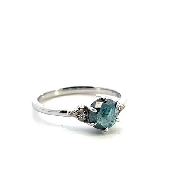 1 7/8CTW 14K WG Natural Blue Salt and Pepper Rose Cut Round Diamond Center 6-prong Accented With Cluster Rounds Engagement Ring size 7 Image 2 The Ring Austin Round Rock, TX