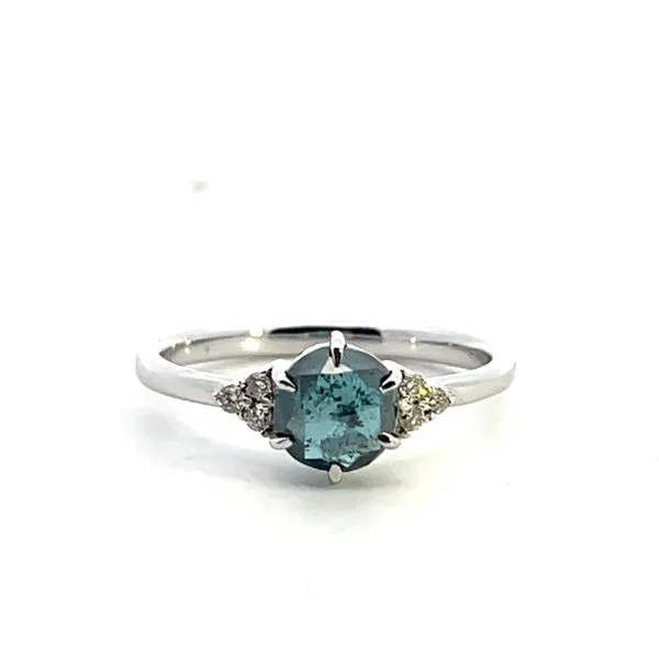 1 7/8CTW 14K WG Natural Blue Salt and Pepper Rose Cut Round Diamond Center 6-prong Accented With Cluster Rounds Engagement Ring size 7 The Ring Austin Round Rock, TX