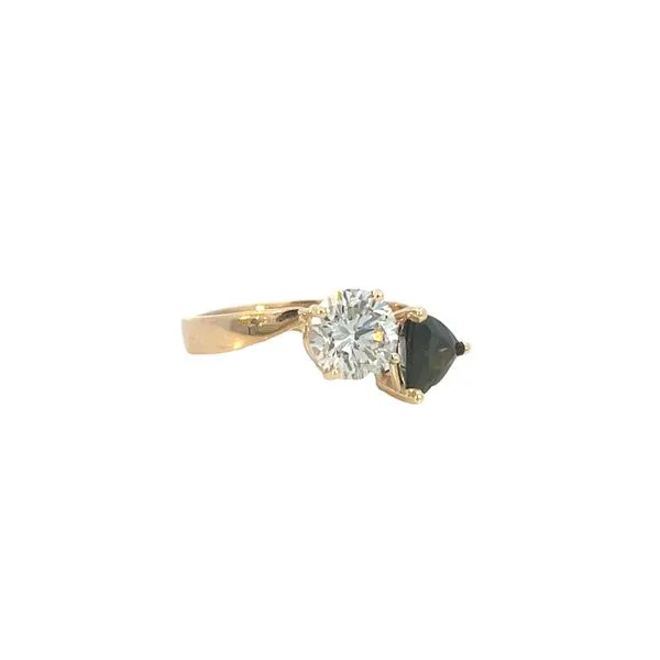 14K YG Two Stone 1.50CT Lab Grown Round Paired WIth Trillion Green Diopside Ring Image 4 The Ring Austin Round Rock, TX