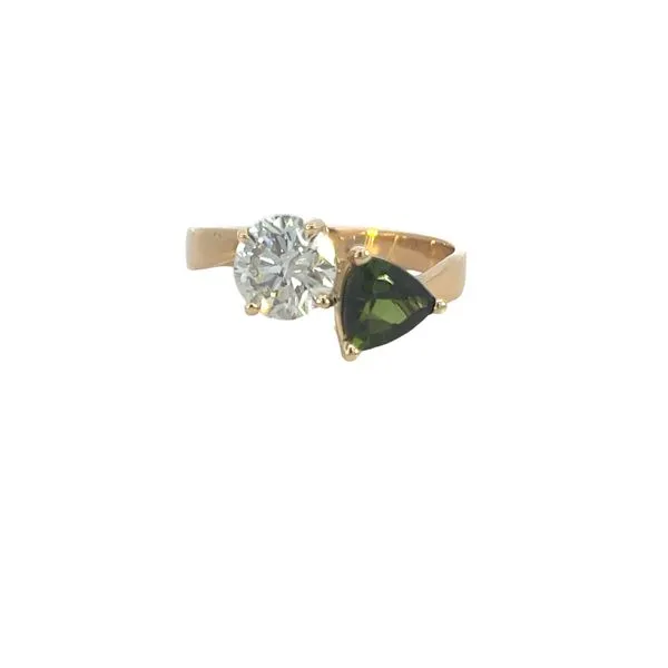 14K YG Two Stone 1.50CT Lab Grown Round Paired WIth Trillion Green Diopside Ring The Ring Austin Round Rock, TX