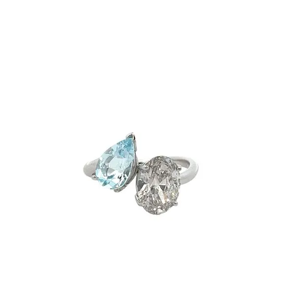 3.00CTW 14K WG Toi Et Moi 2.00CT LG Oval Paired with 1.00CT Natural Aquamarine Pear Ring The Ring Austin Round Rock, TX