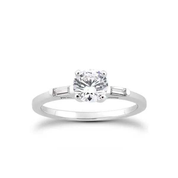 1/8CTW 14K WG Mined Diamond Baguette Sides With Moissanite Emerald 8x6mm Center Engagement Ring The Ring Austin Round Rock, TX