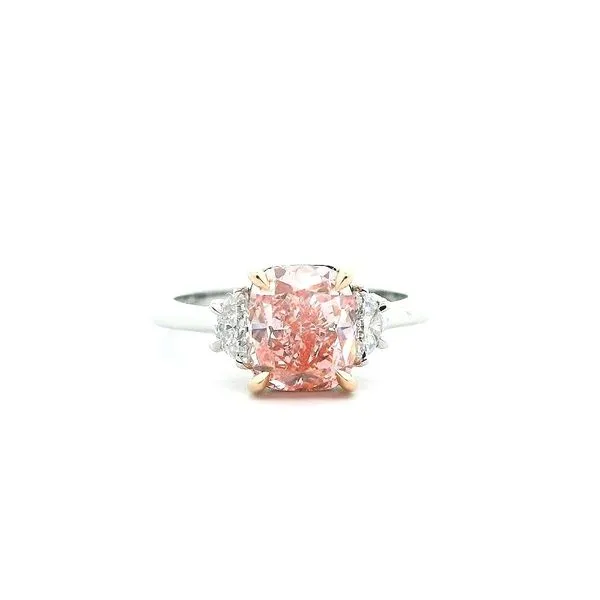 2 1/2CTW Platinum and 18K RG HPHT Fancy Vivid Pink Cushion & Diamond 3 Stone Engagement Ring size 6.50 The Ring Austin Round Rock, TX