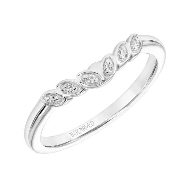 1/20CTW 14K WG Mined Diamond Leaf Accented Contour Wedding Band The Ring Austin Round Rock, TX