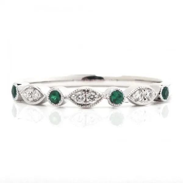 1/8CTW 14K White Gold Natural Emerald And Mined Diamond Stack Band The Ring Austin Round Rock, TX