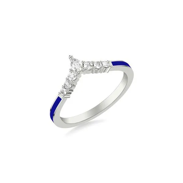 1/4CTW 14K WG Mined Diamond Pear Tiara Chevron With Dark Blue Ceramic Wedding Band The Ring Austin Round Rock, TX