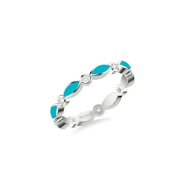 1/8CTW 14K WG Mined Diamond Round And Baguette Alternating With Blue Ceramic Wedding Band The Ring Austin Round Rock, TX