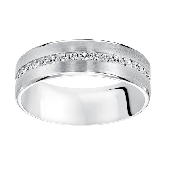 3/8CTW 14K WG Flat Roll Edge Mined Round Diamond Eternity, With Satin Center Wedding Band Image 2 The Ring Austin Round Rock, TX