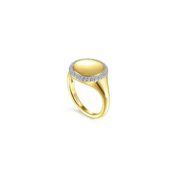 1/8CTW 14KT YG Pinky Signet Ring W/ Mined Diamond Halo The Ring Austin Round Rock, TX
