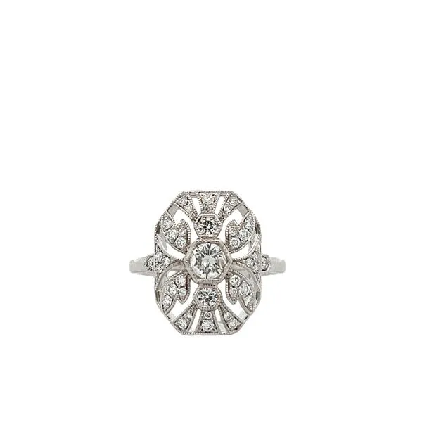 3/4CTW 14K WG Elongated Octagon Art deco Mined Diamond Mill grain Ring The Ring Austin Round Rock, TX