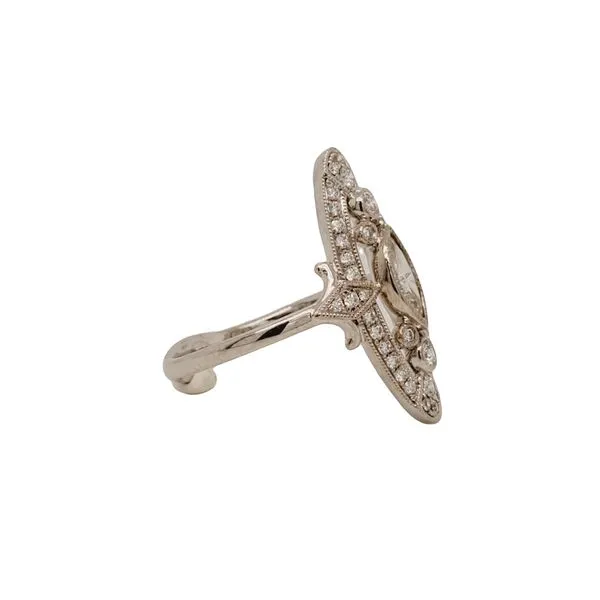 3/4CTW 14K WG Oval Art deco Millgrain Mined Ring With Marquise Center stone Shape Image 3 The Ring Austin Round Rock, TX
