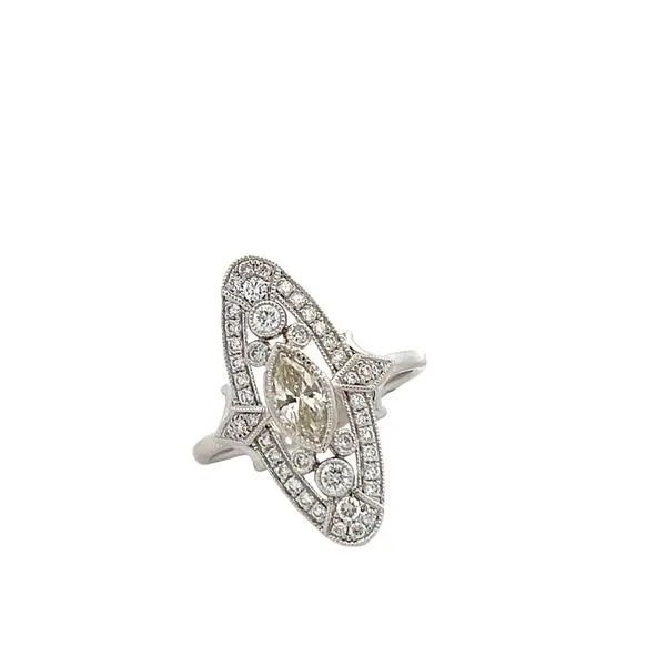 3/4CTW 14K WG Oval Art deco Millgrain Mined Ring With Marquise Center stone Shape Image 4 The Ring Austin Round Rock, TX