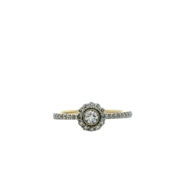 1/2CTW 18K YG/WG Mined Diamond Halo Round Bezel Set Center With Diamonds 1/2 Way Down the Shank The Ring Austin Round Rock, TX
