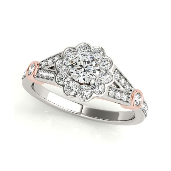 Two Tone Flower Halo Split Shank Diamond Engagement Ring The Ring Austin Round Rock, TX