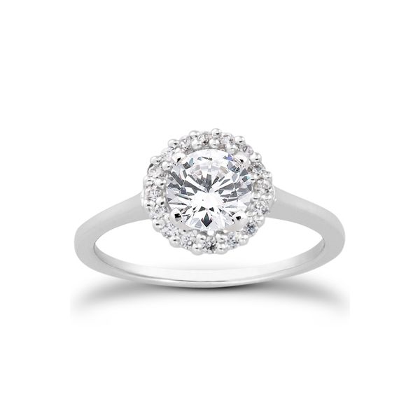 Solitaire engagement ring with diamond halo The Ring Austin Round Rock, TX