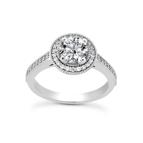 Bead set halo diamond engagement ring The Ring Austin Round Rock, TX
