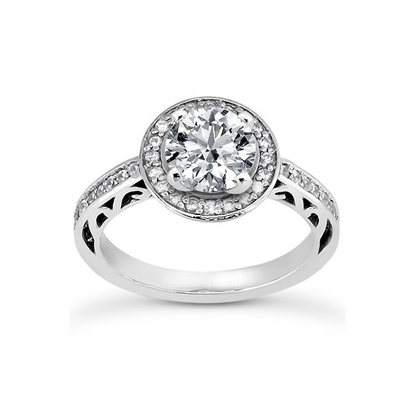 Engagement ring with bead set diamond halo The Ring Austin Round Rock, TX