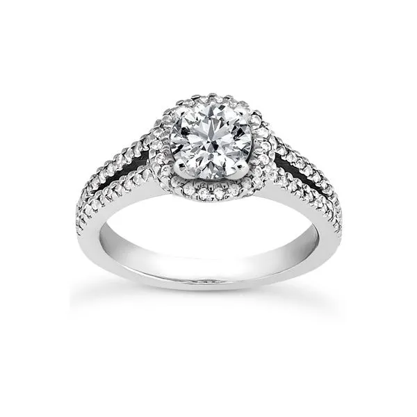 Engagement ring with diamond halo split shank The Ring Austin Round Rock, TX