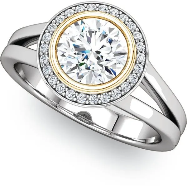 Two Tone Split Shank Bezel Diamond Engagement Ring The Ring Austin Round Rock, TX