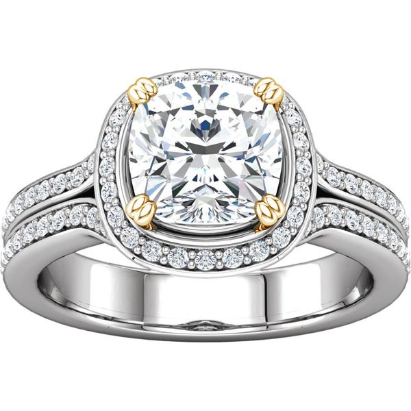 Split Shank Halo Ring with YG Accent Prongs Image 2 The Ring Austin Round Rock, TX