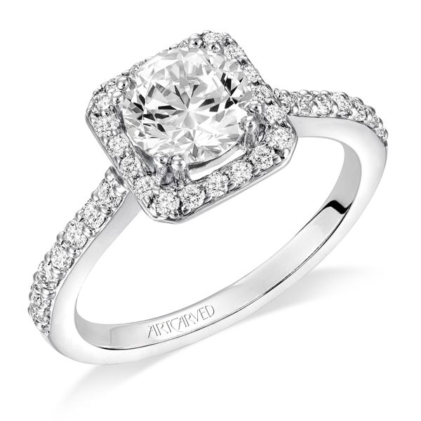 White Gold Square Halo Engagement Ring The Ring Austin Round Rock, TX